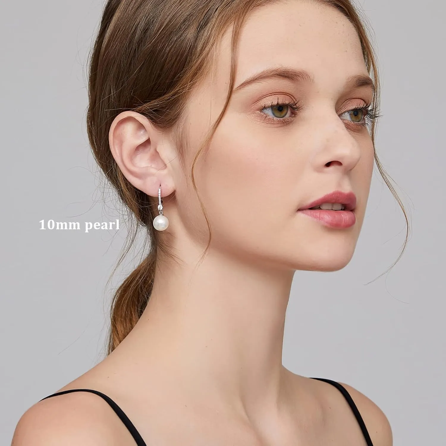 18K White Gold Plated & 925 Sterling Silver Cubic Zirconia Pearl Dangle Drop Earrings for Women, Fine Pearl Jewelry Gift for Women