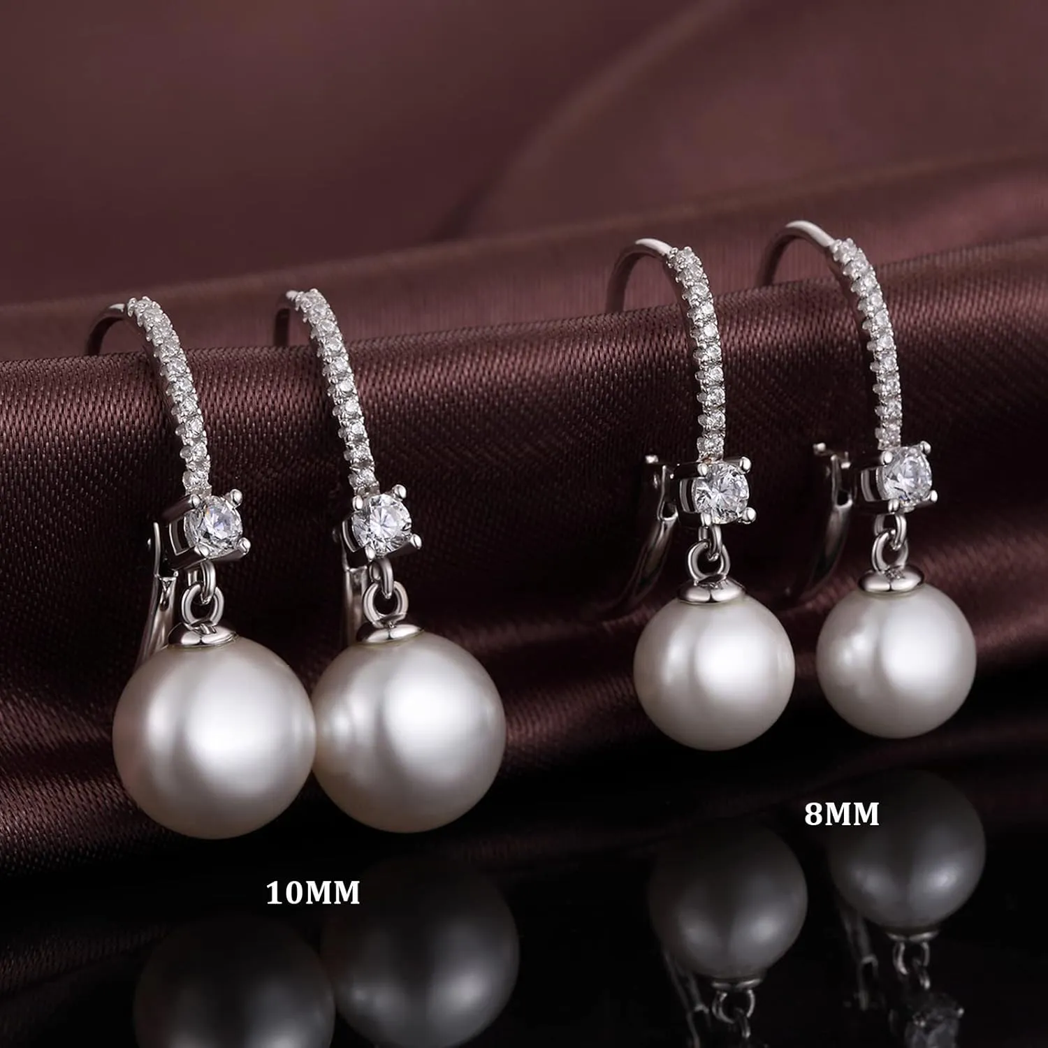 18K White Gold Plated & 925 Sterling Silver Cubic Zirconia Pearl Dangle Drop Earrings for Women, Fine Pearl Jewelry Gift for Women