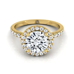 18K Yellow Gold Round Brilliant Classic Halo Linear Diamond Engagement Ring -1/3ctw