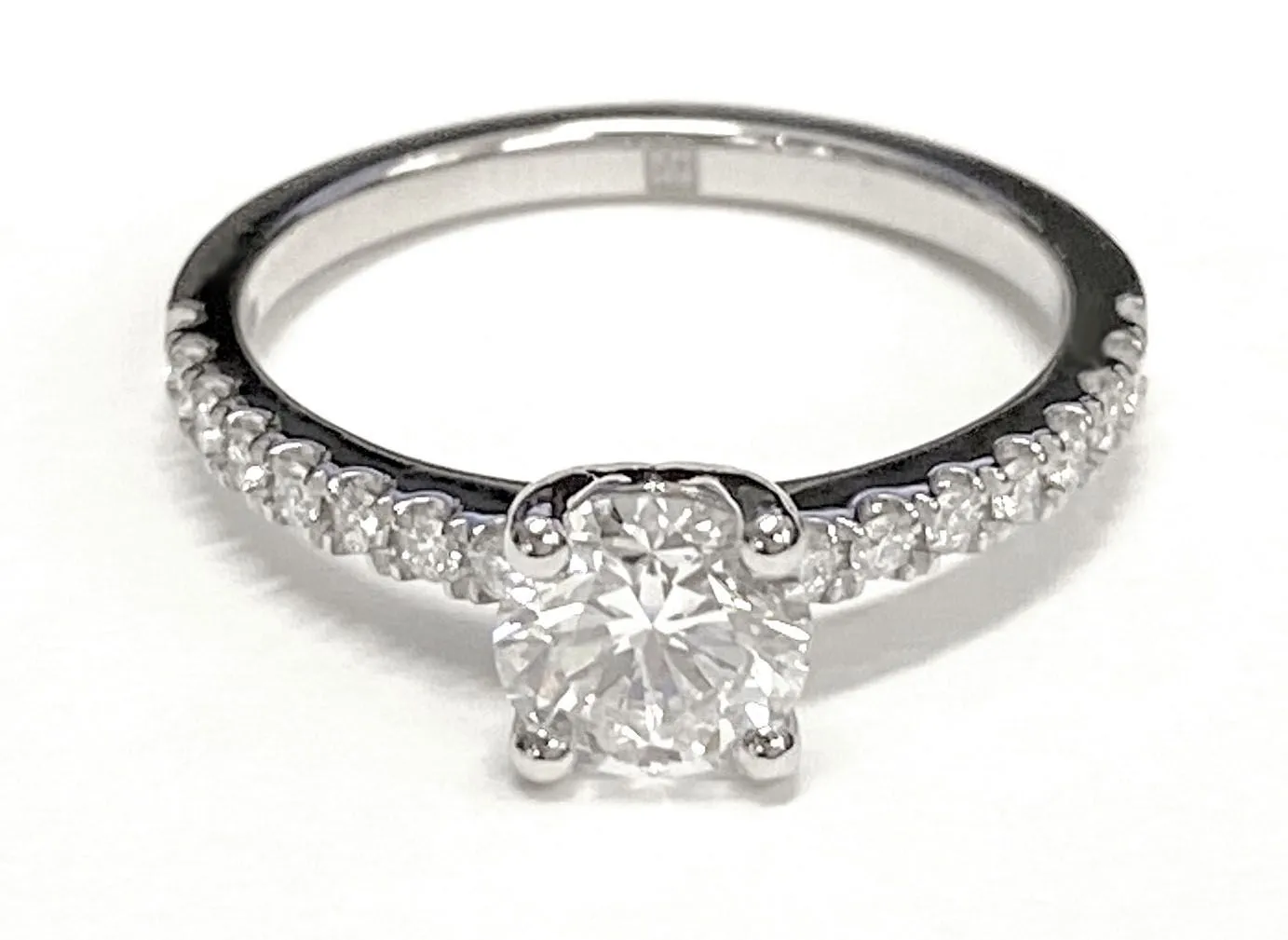 18K Yellow Gold Round Brilliant Simple Linear Diamond Pave Engagement Ring -1/5ctw