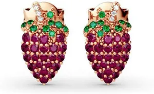 2.00 Carat Round Cut Synthetic Red Ruby Push Back Women's Stud Earrings 14K Rose Gold Plated