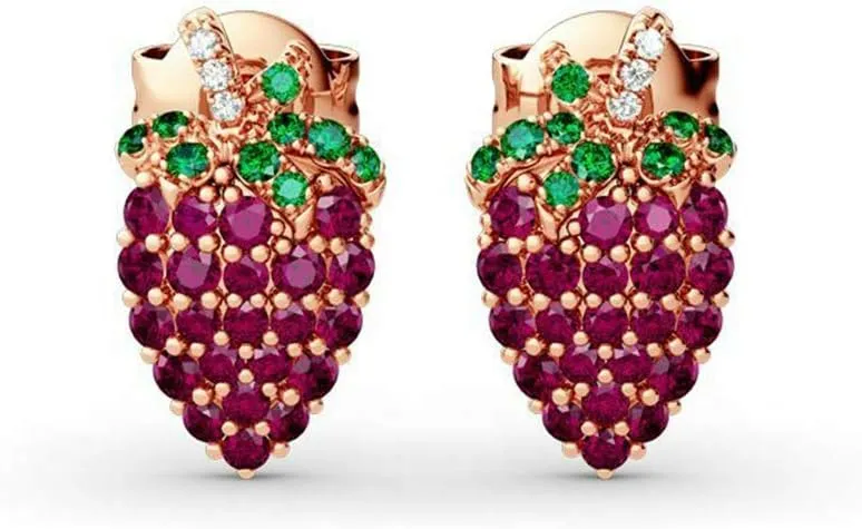 2.00 Carat Round Cut Synthetic Red Ruby Push Back Women's Stud Earrings 14K Rose Gold Plated