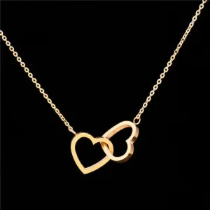 2016 Stainless Steel Chain Dainty Entwined Double Hearts Pendant Necklace Couples