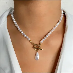 2022 Trend Pearl Thick Chain Pendant Necklace Compatible with Women Kpop Fashion Collar Necklace Choker Jewelry Female (Metal Color : IF1481004)