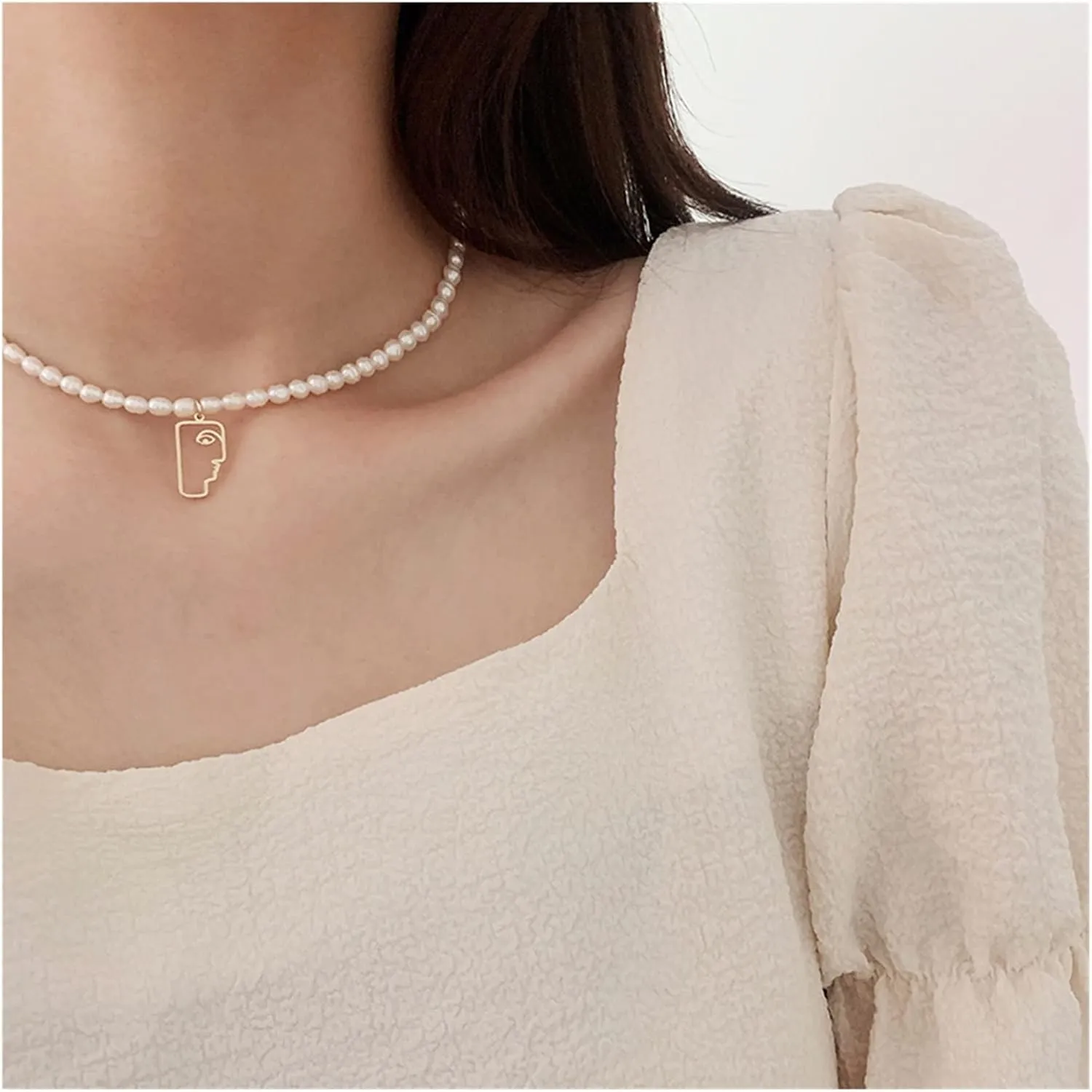2022 Trend Pearl Thick Chain Pendant Necklace Compatible with Women Kpop Fashion Collar Necklace Choker Jewelry Female (Metal Color : IF14811642)