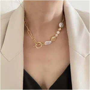 2022 Trend Pearl Thick Chain Pendant Necklace Compatible with Women Kpop Fashion Collar Necklace Choker Jewelry Female (Metal Color : IF14811652)