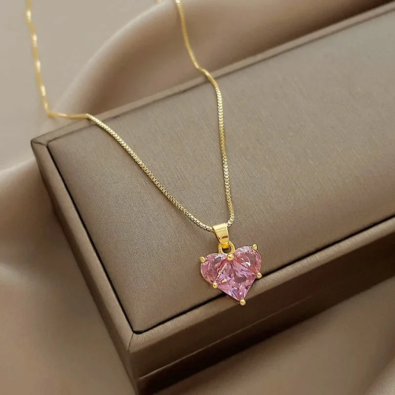 2024 Vintage Double Sided Heart Pendant Necklace For Women Girl Clavicle Chain Choker New Fashion Trendy Jewelry Gift Party