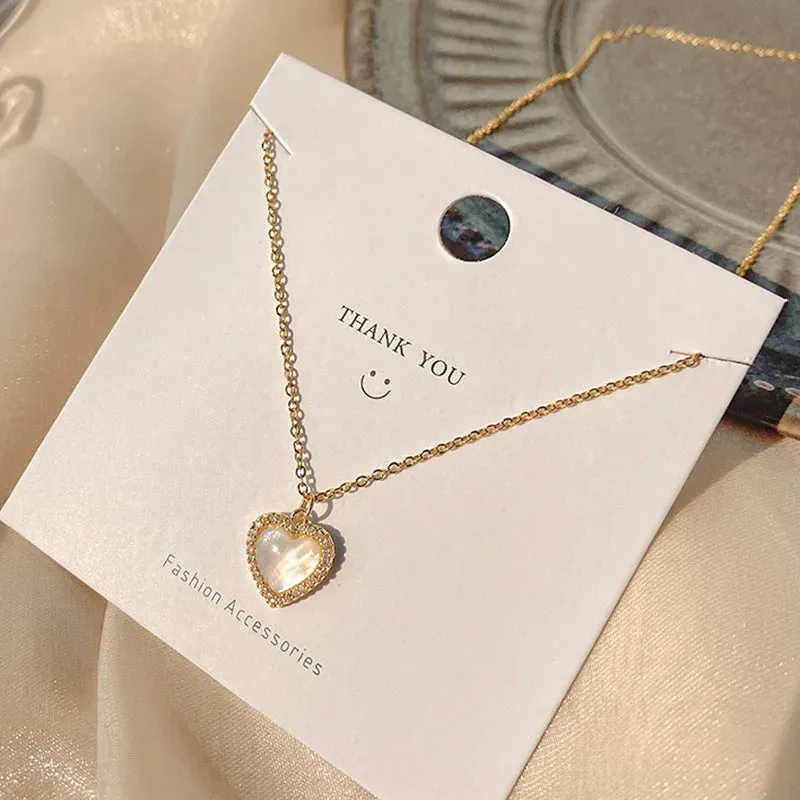2024 Vintage Double Sided Heart Pendant Necklace For Women Girl Clavicle Chain Choker New Fashion Trendy Jewelry Gift Party