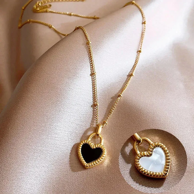 2024 Vintage Double Sided Heart Pendant Necklace For Women Girl Clavicle Chain Choker New Fashion Trendy Jewelry Gift Party