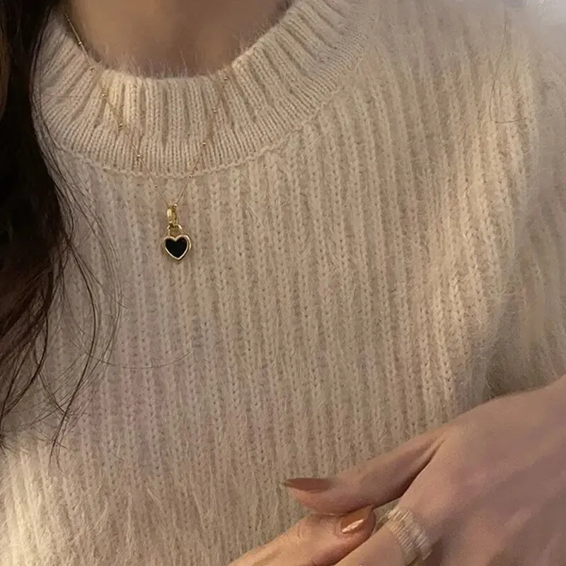 2024 Vintage Double Sided Heart Pendant Necklace For Women Girl Clavicle Chain Choker New Fashion Trendy Jewelry Gift Party