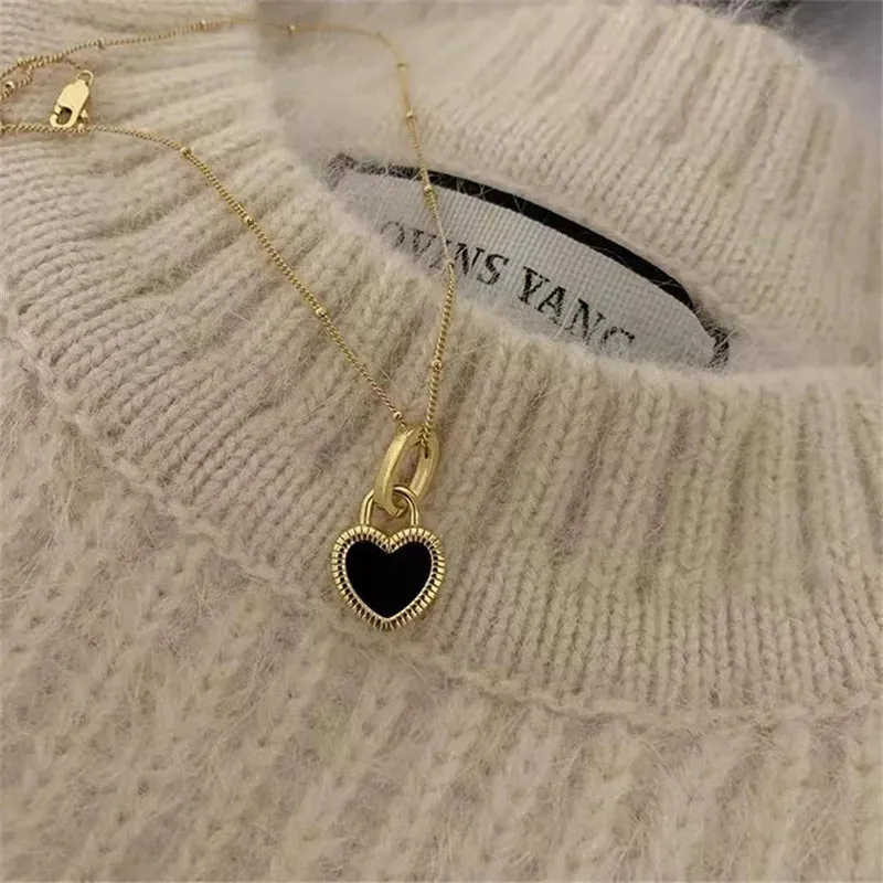 2024 Vintage Double Sided Heart Pendant Necklace For Women Girl Clavicle Chain Choker New Fashion Trendy Jewelry Gift Party