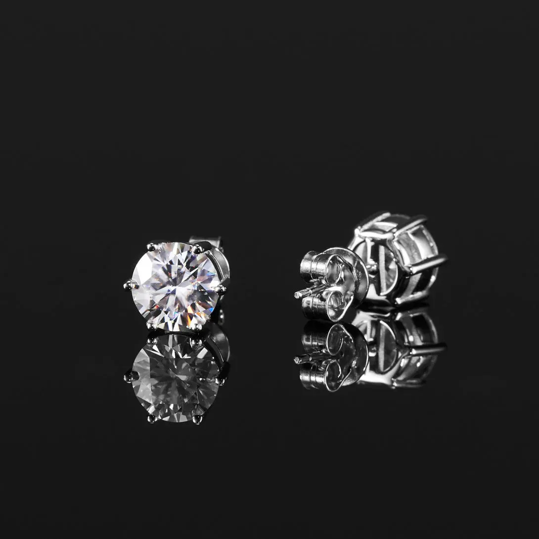 2.0/3.0 Carats VVS1 Moissanite 925 Sterling Silver Round Cut Earring Studs in White Gold