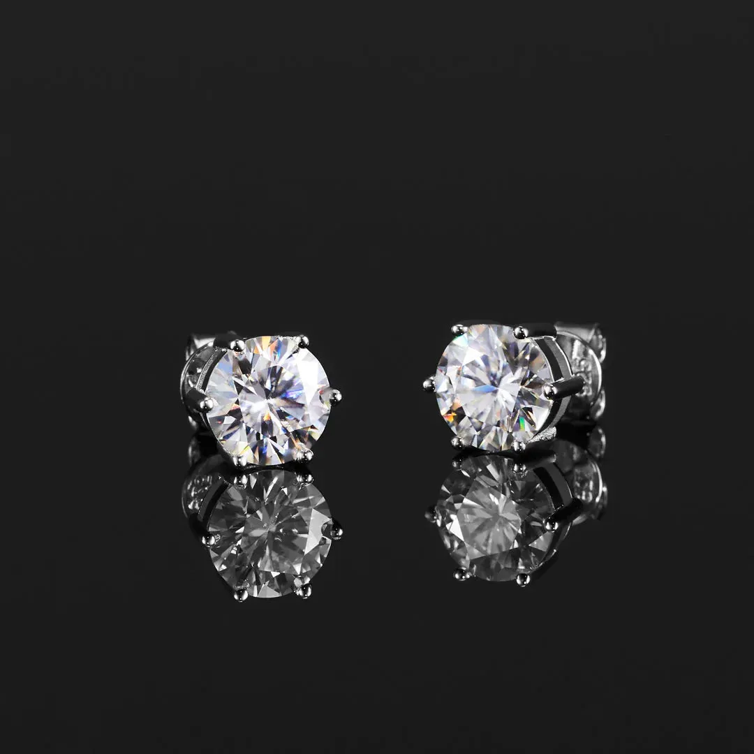 2.0/3.0 Carats VVS1 Moissanite 925 Sterling Silver Round Cut Earring Studs in White Gold
