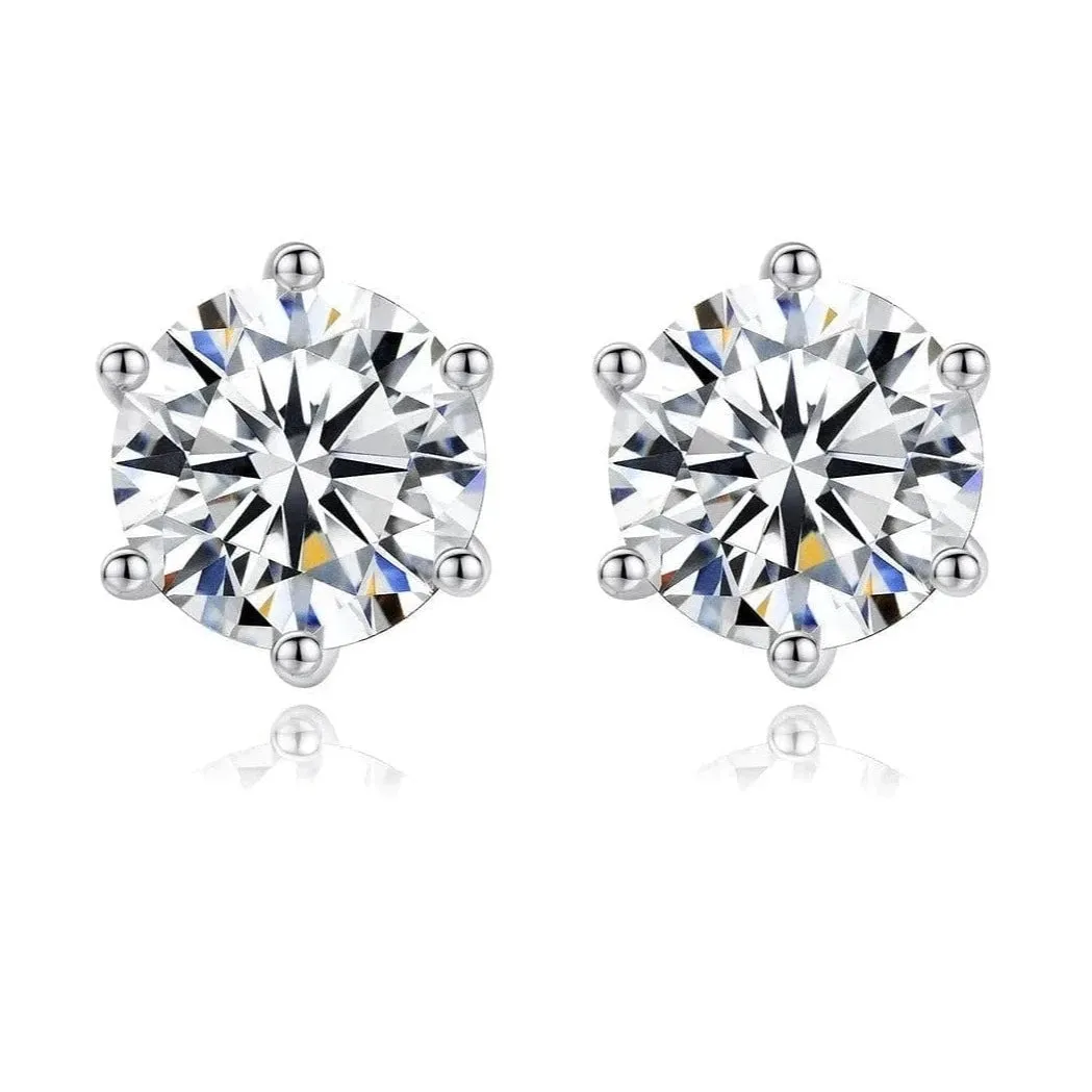 2.0/3.0 Carats VVS1 Moissanite 925 Sterling Silver Round Cut Earring Studs in White Gold