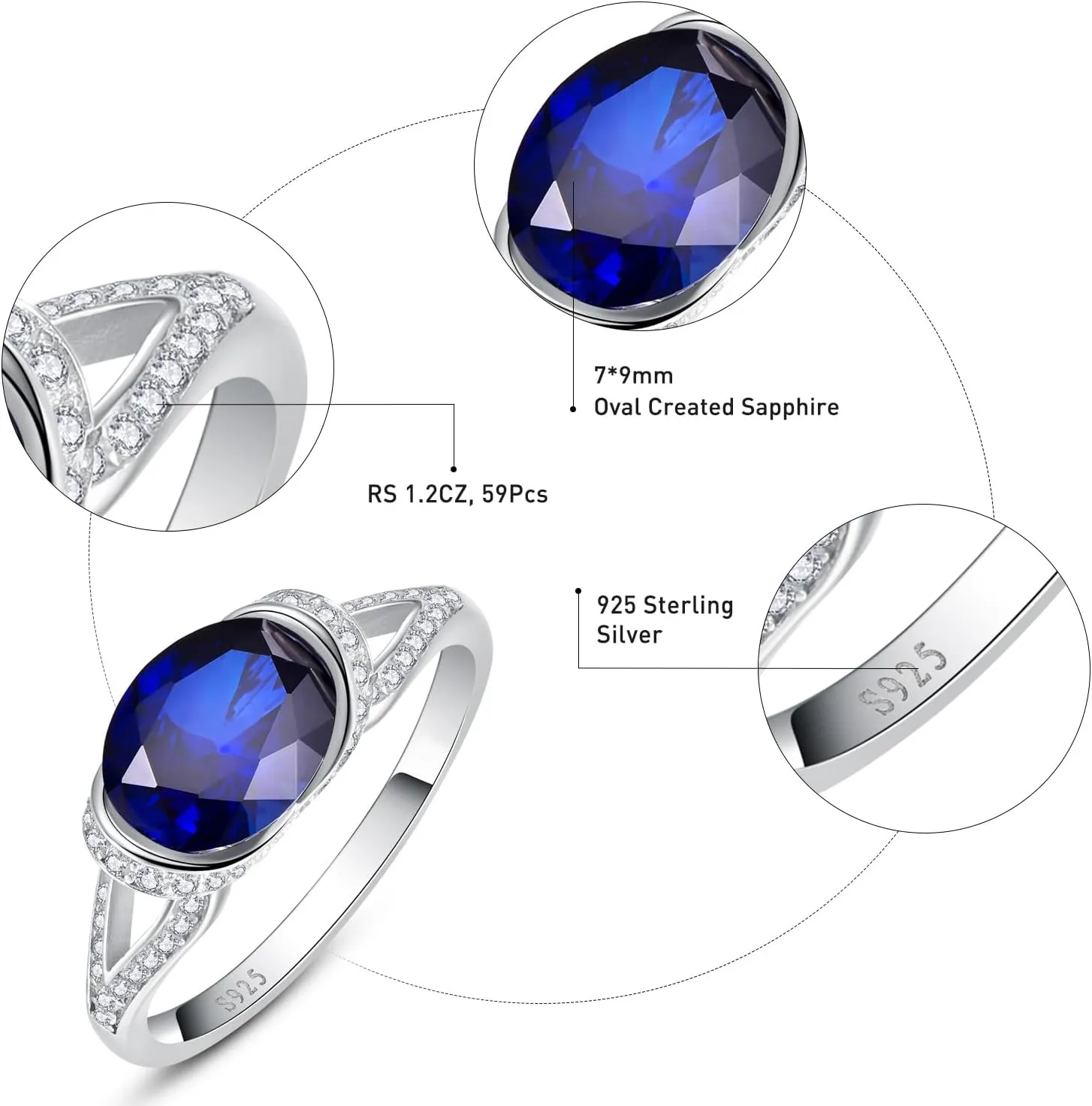 2ct Created Sapphire Ring for Women 925 Sterling Silver Blue Sapphire Ring Paved White Cubic Zirconia Engagement Wedding Band Ring for Women Size 5-9