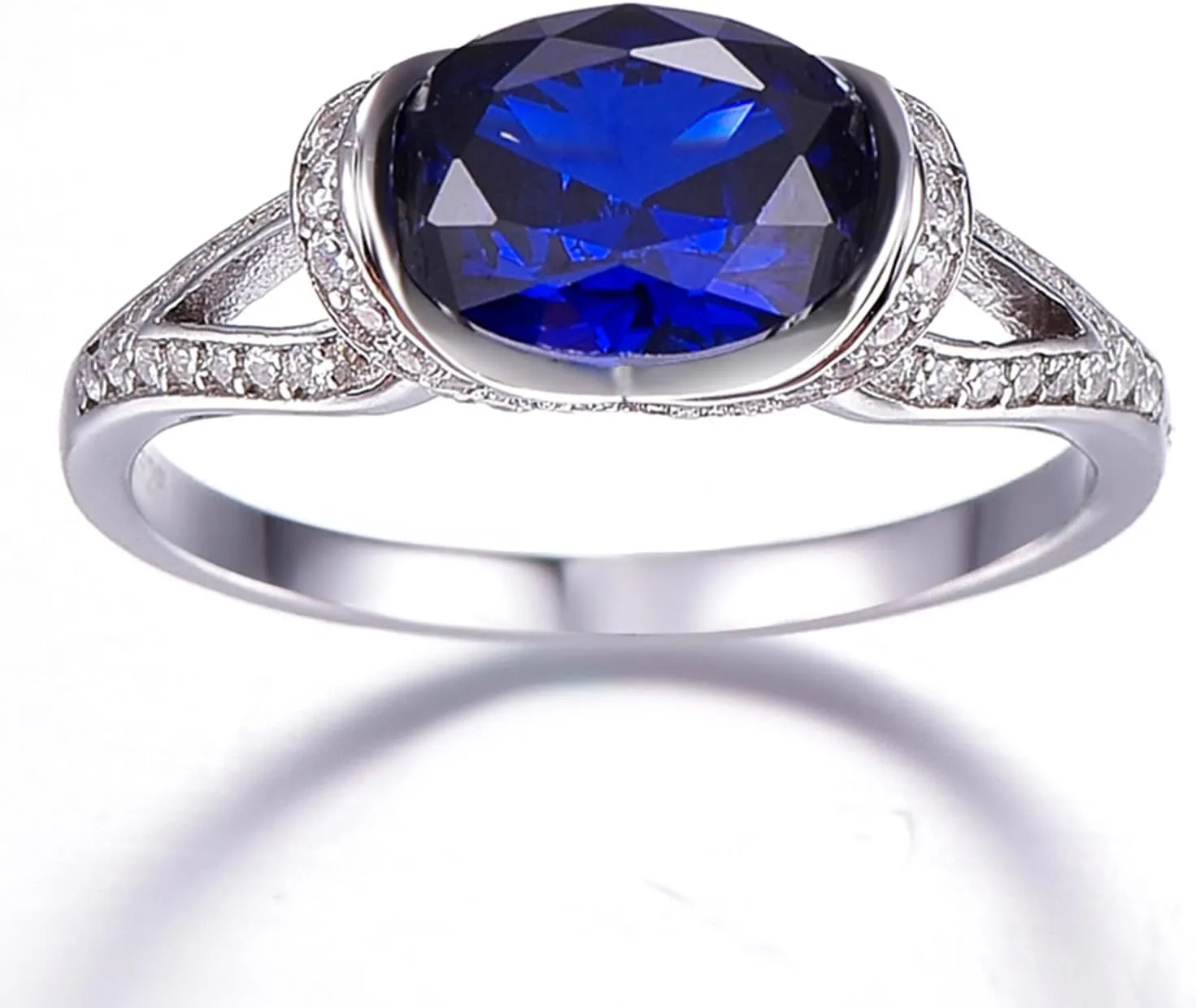 2ct Created Sapphire Ring for Women 925 Sterling Silver Blue Sapphire Ring Paved White Cubic Zirconia Engagement Wedding Band Ring for Women Size 5-9