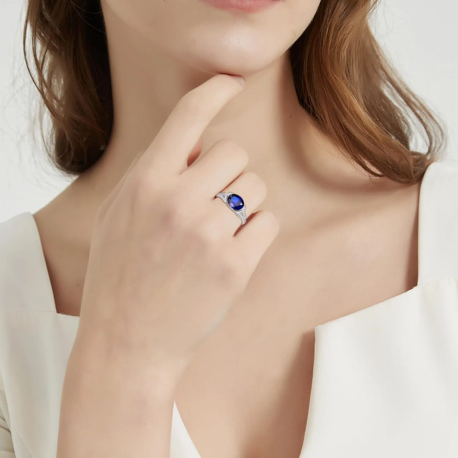 2ct Created Sapphire Ring for Women 925 Sterling Silver Blue Sapphire Ring Paved White Cubic Zirconia Engagement Wedding Band Ring for Women Size 5-9