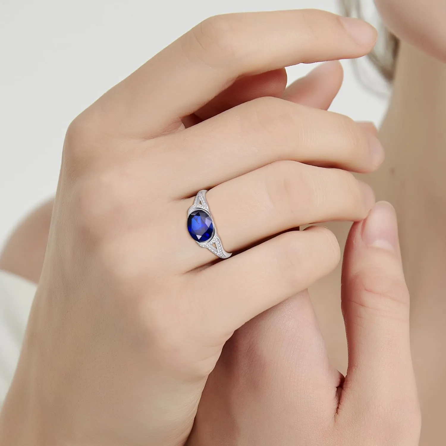2ct Created Sapphire Ring for Women 925 Sterling Silver Blue Sapphire Ring Paved White Cubic Zirconia Engagement Wedding Band Ring for Women Size 5-9