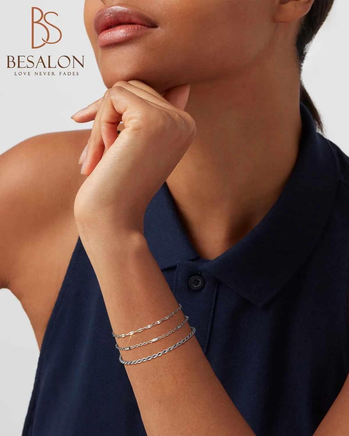 3 Pcs Gold and Silver Bracelets for Women 14K Gold Initaial Bracelet Stackable Letter Charm A-Z Monogram Bracelet Anti Tarnish Jewelry Gifts for Women