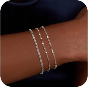 3 Pcs Gold and Silver Bracelets for Women 14K Gold Initaial Bracelet Stackable Letter Charm A-Z Monogram Bracelet Anti Tarnish Jewelry Gifts for Women