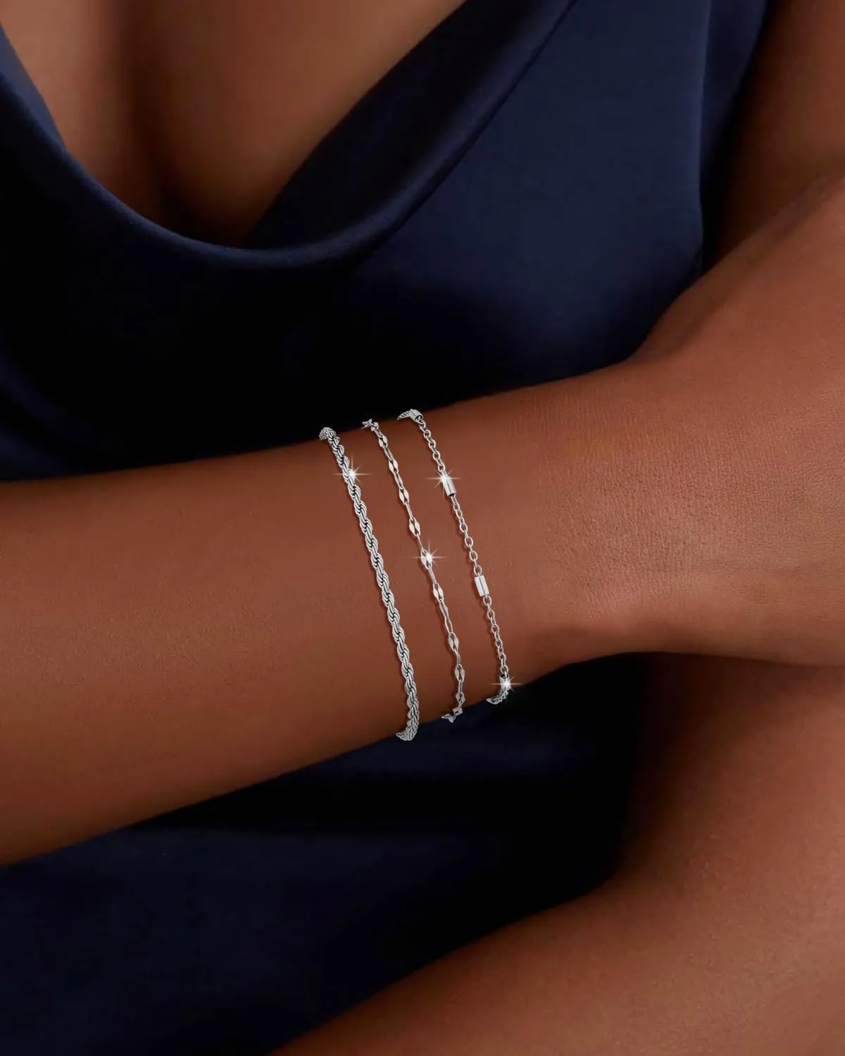 3 Pcs Gold and Silver Bracelets for Women 14K Gold Initaial Bracelet Stackable Letter Charm A-Z Monogram Bracelet Anti Tarnish Jewelry Gifts for Women