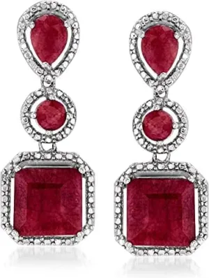 3.00Ctw Square Shape Simulated Red Ruby Drop & Dangle Earrings 14K White Gold Plated