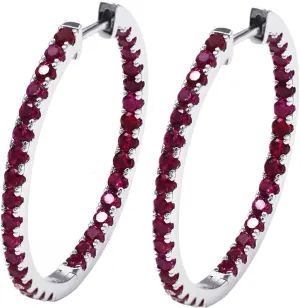 30mm Ruby Hoop Earrings for Women VVS1 Round Gemstone Earrings S925 Sterling Silver Large Hoop Earrings 18K White Gold Plated, Red