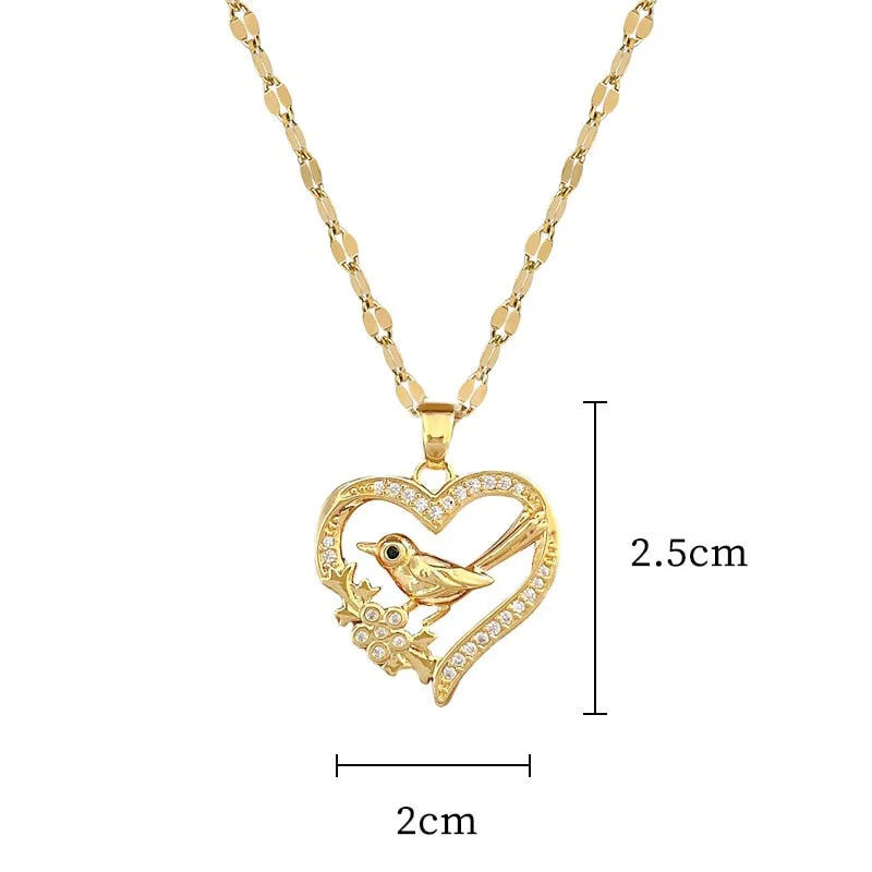 316L Stainless Steel Creative Heart Bird Pendant Necklace For Women