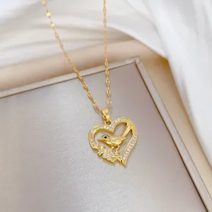 316L Stainless Steel Creative Heart Bird Pendant Necklace For Women