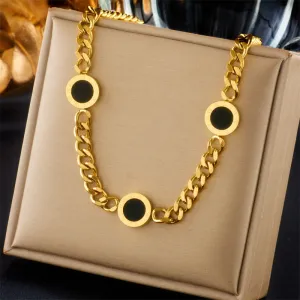 316L Stainless Steel Double-Sided Round Roman Numerals Necklace For Women