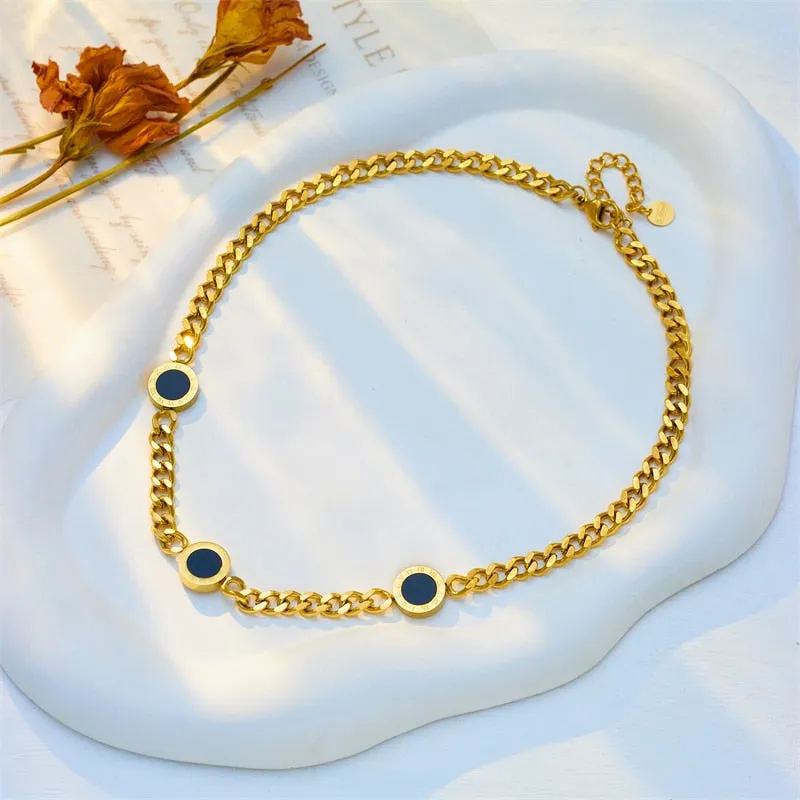 316L Stainless Steel Double-Sided Round Roman Numerals Necklace For Women