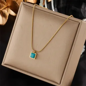 316L Stainless Steel Gold Color Chain High Quality Green Stone Pendant Necklace for Women