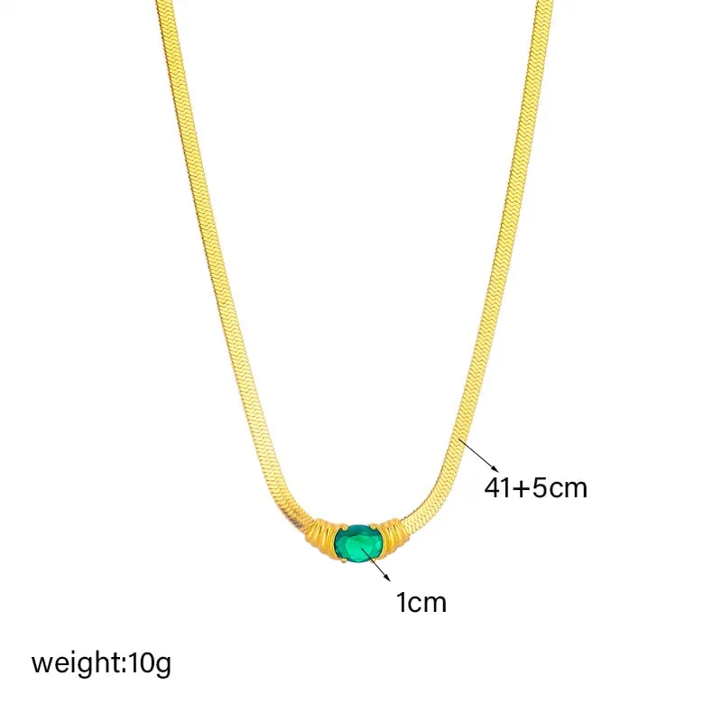 316L Stainless Steel Oval Green White Zircon Pendant Necklace For Women