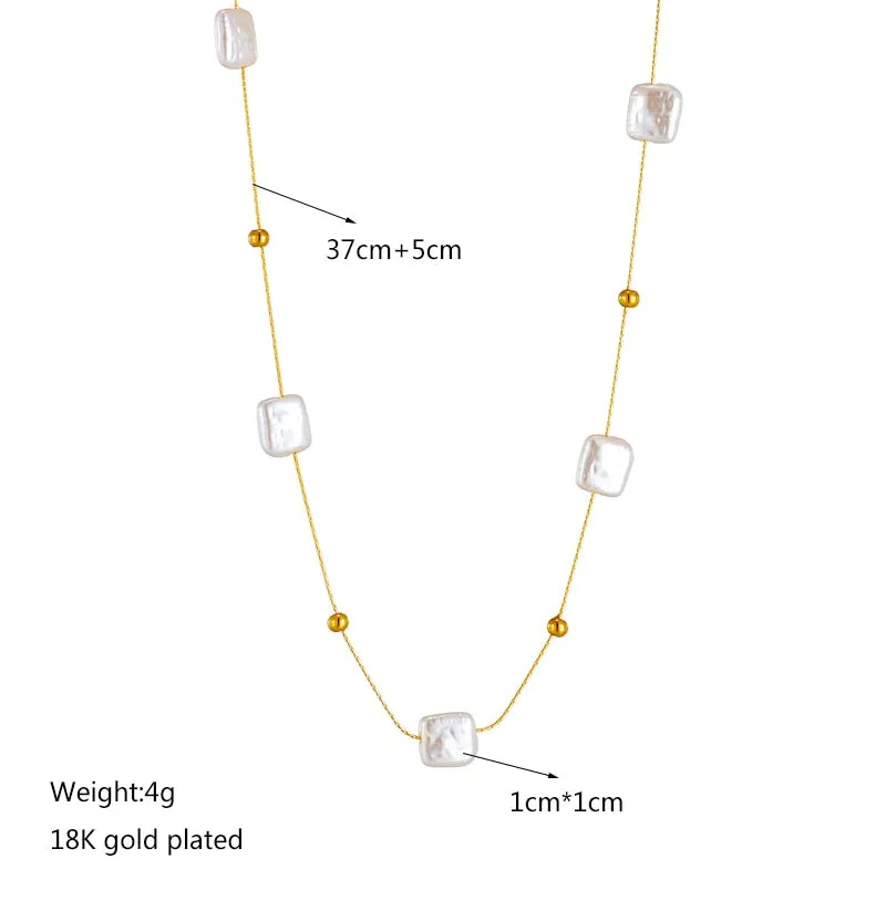 316L Stainless Steel Square Large Pearl Pendant Necklace For Women
