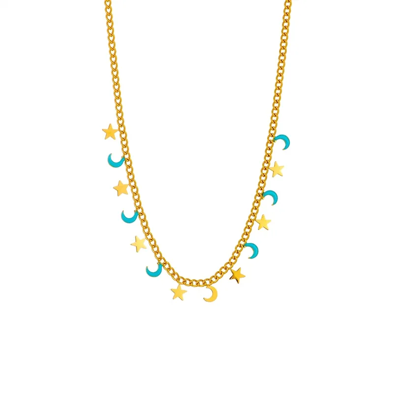 316L Stainless Steel Star Moon Chain Necklace For Women