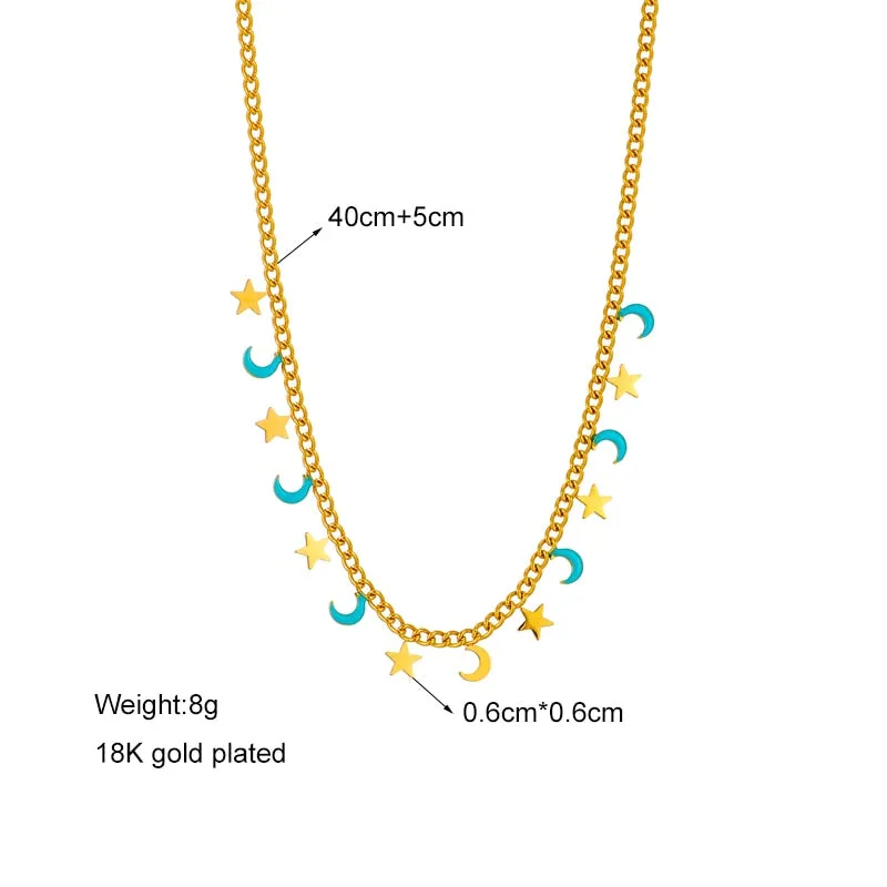 316L Stainless Steel Star Moon Chain Necklace For Women