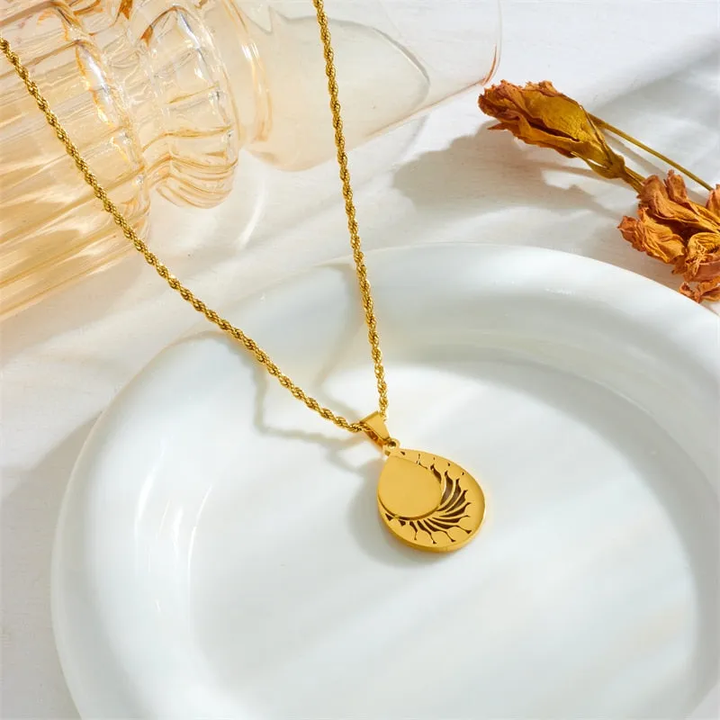 316L Stainless Steel Waterdrop-Shaped Leaves Pendant Necklace For Women
