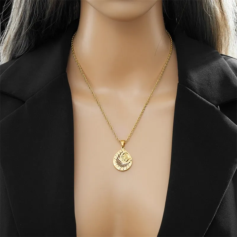 316L Stainless Steel Waterdrop-Shaped Leaves Pendant Necklace For Women