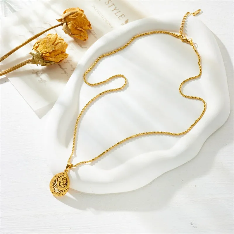 316L Stainless Steel Waterdrop-Shaped Leaves Pendant Necklace For Women