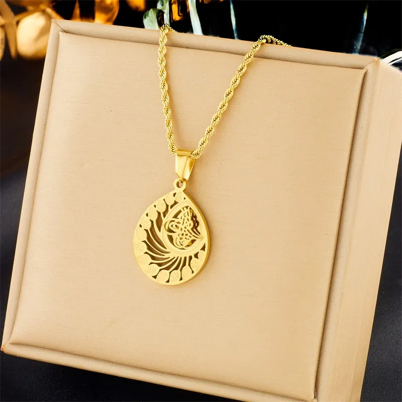 316L Stainless Steel Waterdrop-Shaped Leaves Pendant Necklace For Women