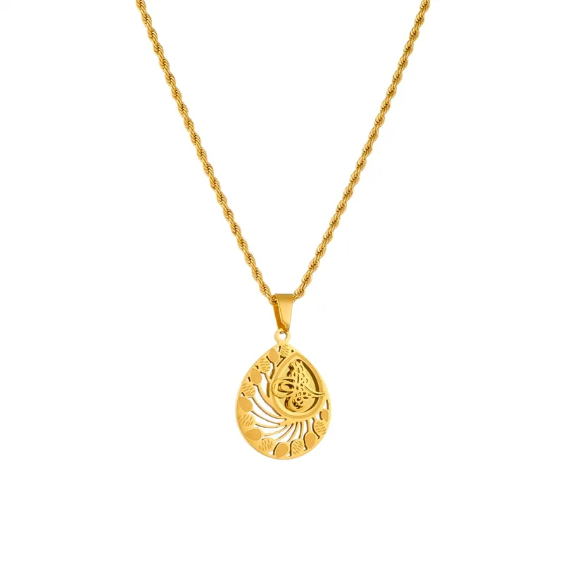 316L Stainless Steel Waterdrop-Shaped Leaves Pendant Necklace For Women