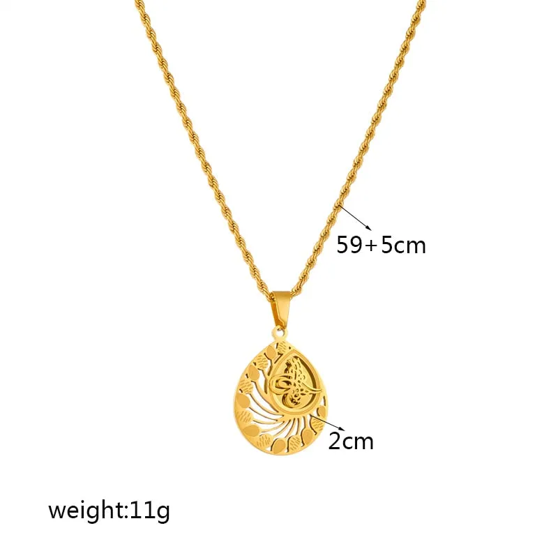 316L Stainless Steel Waterdrop-Shaped Leaves Pendant Necklace For Women