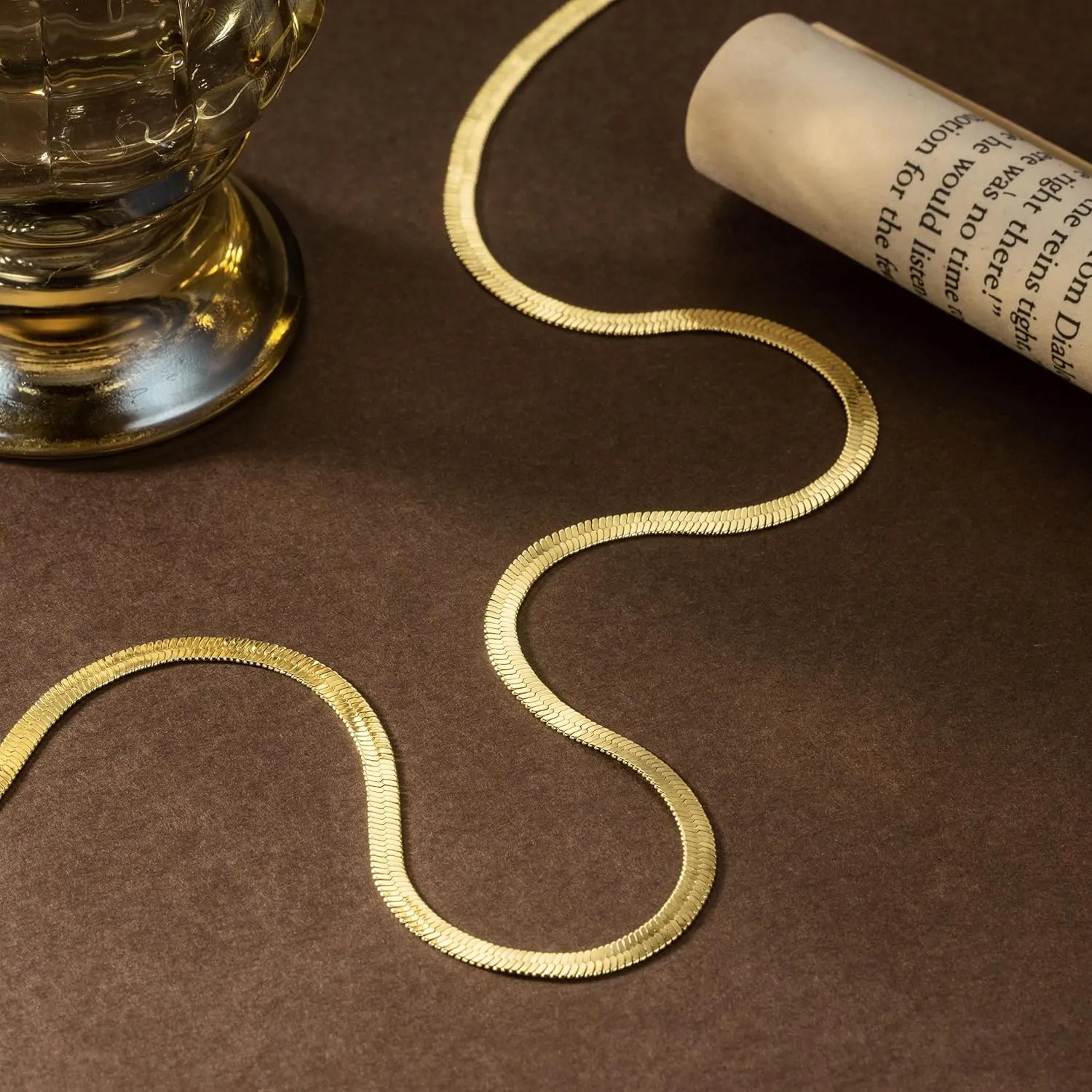 3.5mm Necklaces 14K Gold Chain Necklace Women Mens Chain 14K Gold Necklace for Women Non Tarnish Herringbone Necklaces for Womens Snake Chains 16'' 18'' 20'' 22'' 24'' 26'' 30''