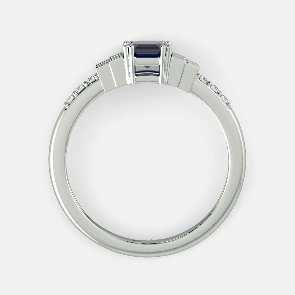 3.80 Carat Blue Sapphire and Diamond Baguette Wedding Band Rings For Women 14K White Gold Anniversary Enagagement Prong Setting (Centre Blue Gemstone 3 ctw,Clarity I2, Color HI)