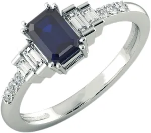 3.80 Carat Blue Sapphire and Diamond Baguette Wedding Band Rings For Women 14K White Gold Anniversary Enagagement Prong Setting (Centre Blue Gemstone 3 ctw,Clarity I2, Color HI)