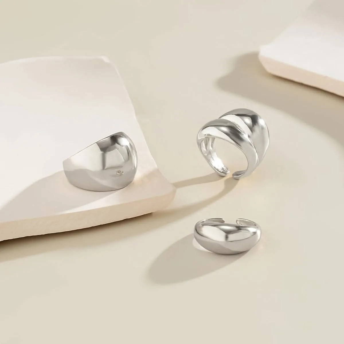 3pcs Elegant Geometric Open Rings – 14K Gold Plated