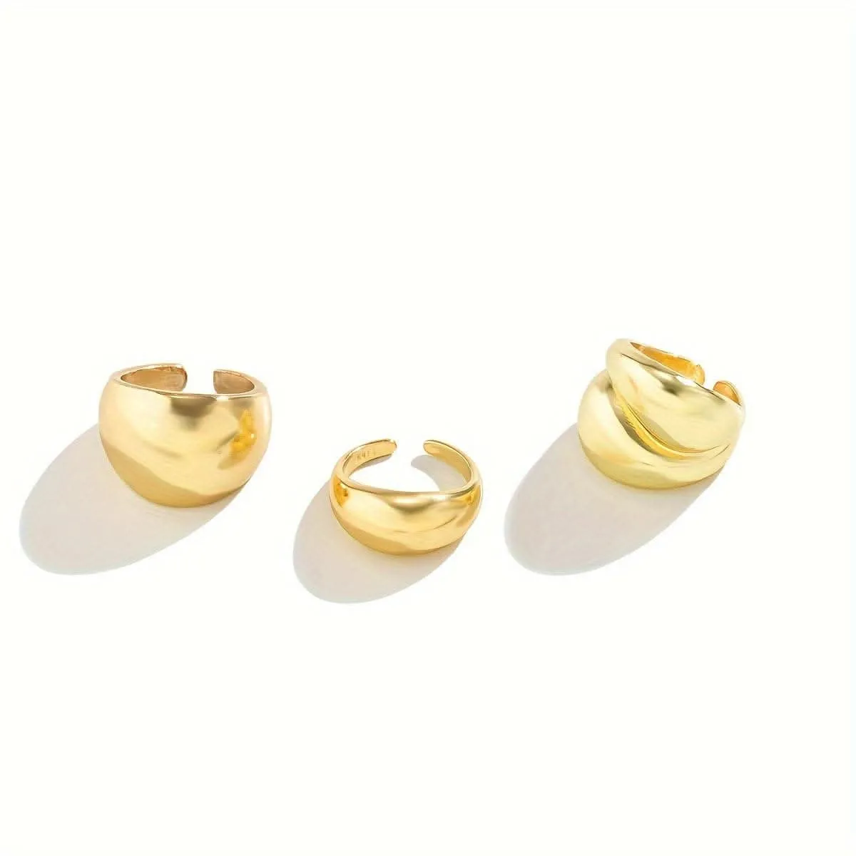 3pcs Elegant Geometric Open Rings – 14K Gold Plated