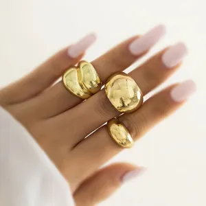 3pcs Elegant Geometric Open Rings – 14K Gold Plated