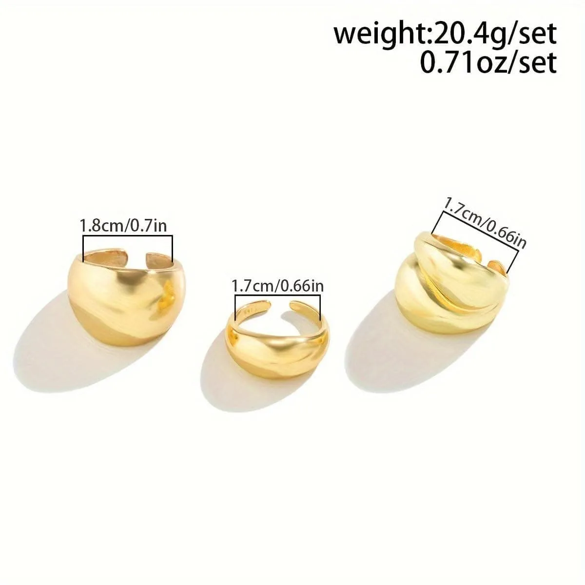 3pcs Elegant Geometric Open Rings – 14K Gold Plated