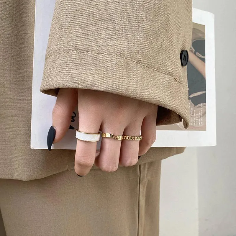 3Pcs Elegant Twisted Chain Rings Set